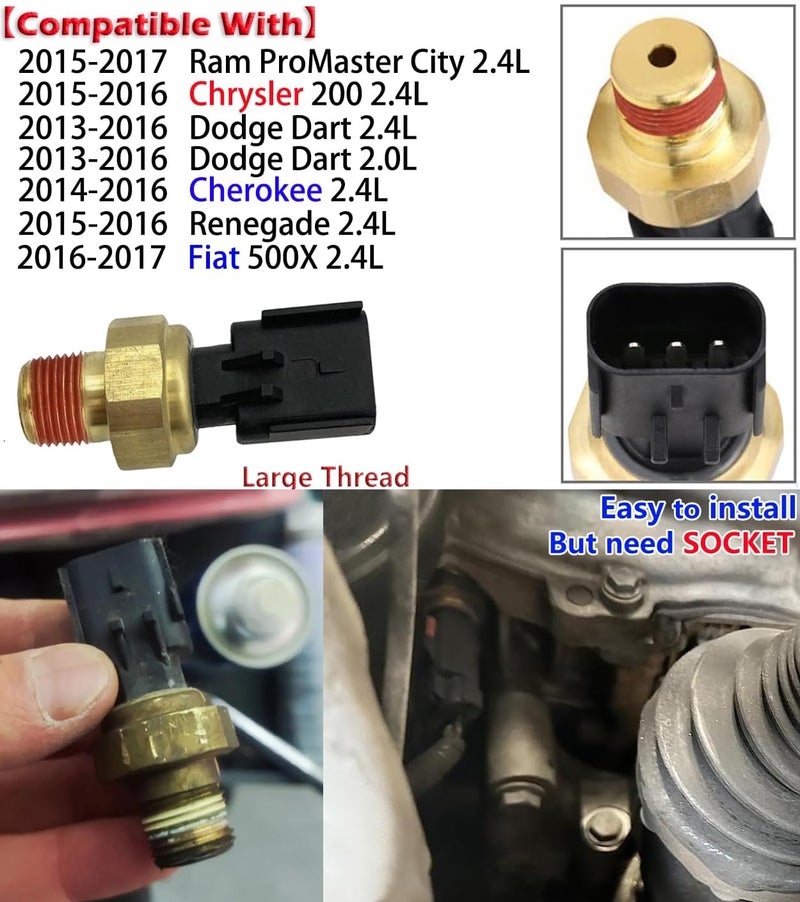 ADdormorn 2.4L Oil Pressure Sensor for Cherokee Renegade 2.0L 2.4L Chrysler 200 Dodge Ram Jeep, Oil Sensor 68145662AB 68145662AA 1S12029 PS753 - Image 2